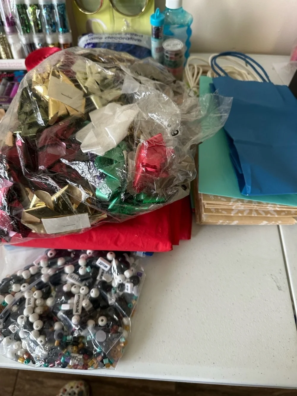 50 Assorted Craft Supplies Bundle with Metallic Gift Bows / NWT